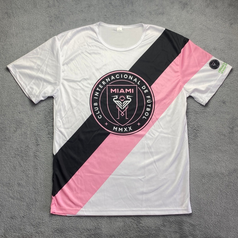 Inter Miami Jersey Mens Large CF Soccer Fan White Pink Black‎ Sash Shirt MLS 322
